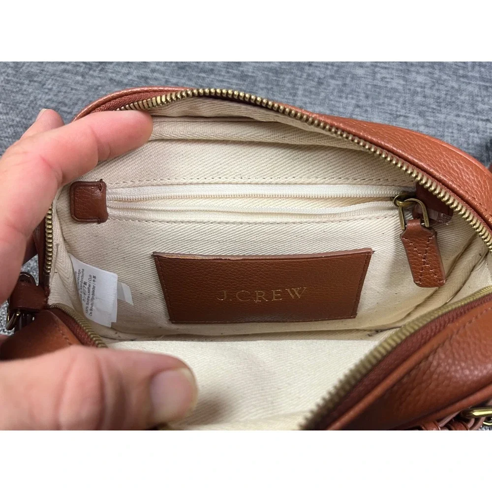 J.Crew Cognac Brown Pebbled Leather Camera Crossbody Bag Brass Hardware